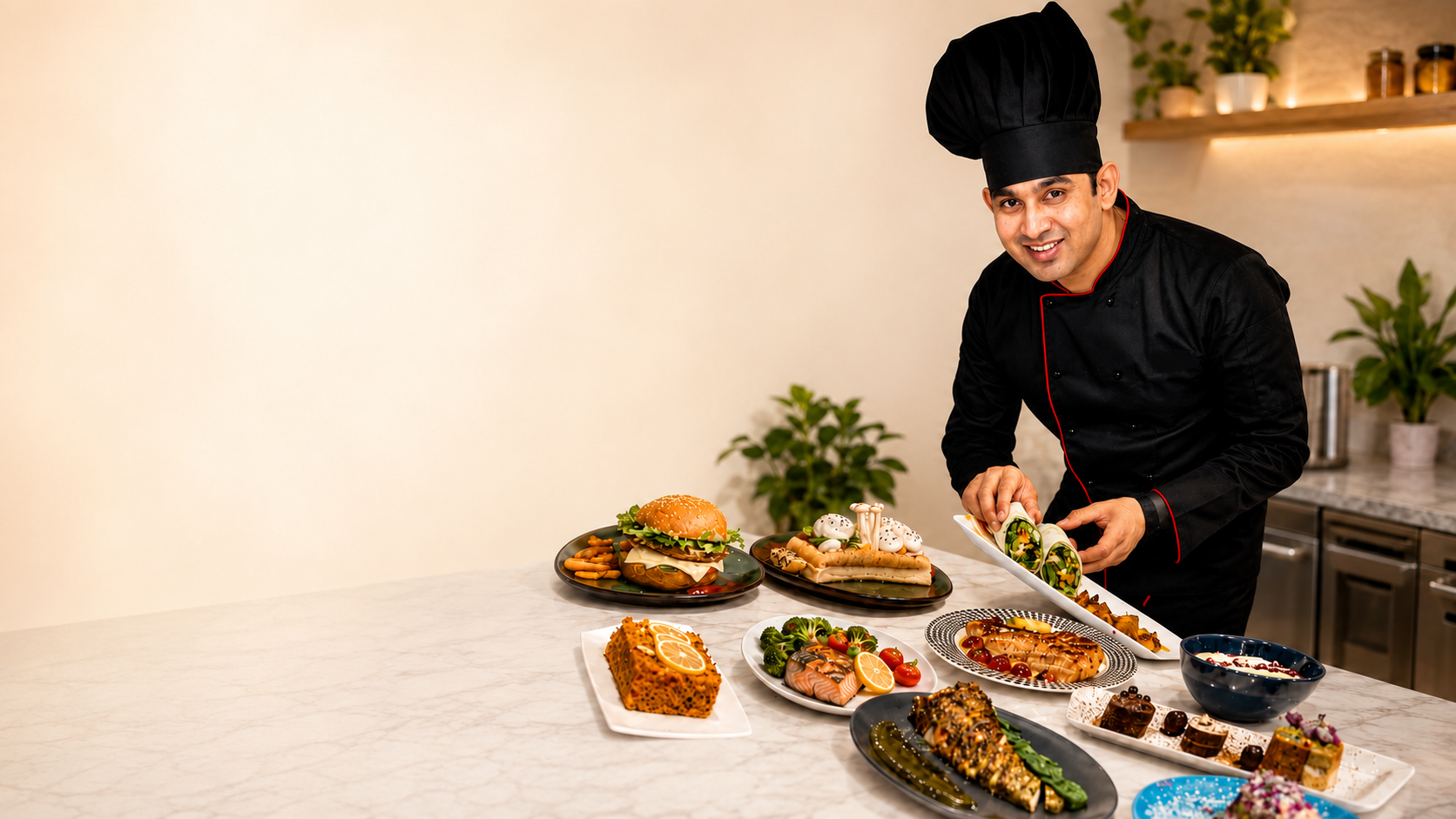 Celebrity Chef Radhey plating NutriChef dishes in Dubai